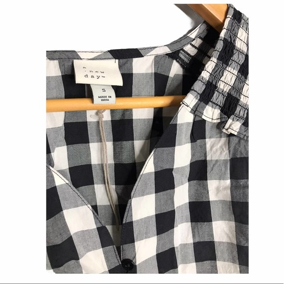 A New Day | New Button Down black and white Plaid Ruched Blouse - Picture 5 of 9